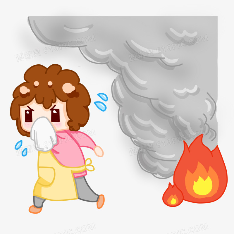 大妈遇到火警用湿毛巾捂住口鼻逃生免抠元素