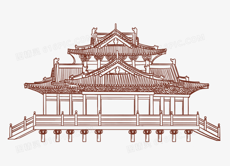 元素免抠免抠元素古代古典宫殿建筑建筑元素建筑风格手绘牌坊线稿图