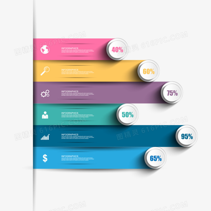 横向百分占比彩条彩色PPT元素
