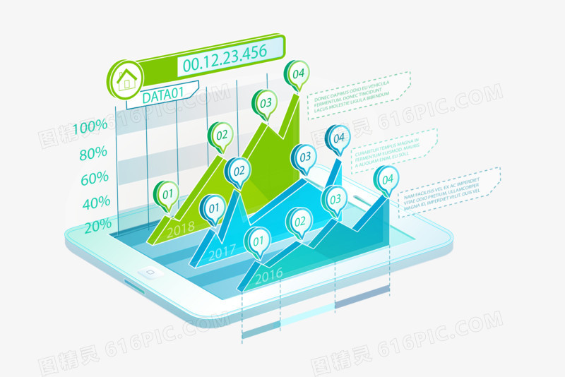 3D立体图表折线对比图ppt元素