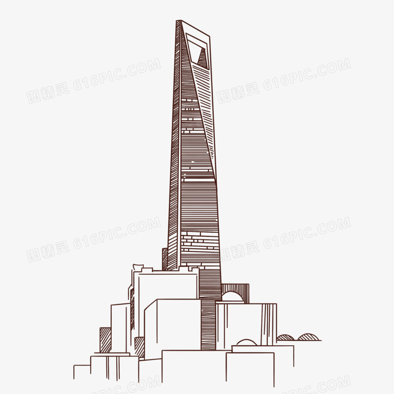 手绘线稿上海环球金融中心标志建筑