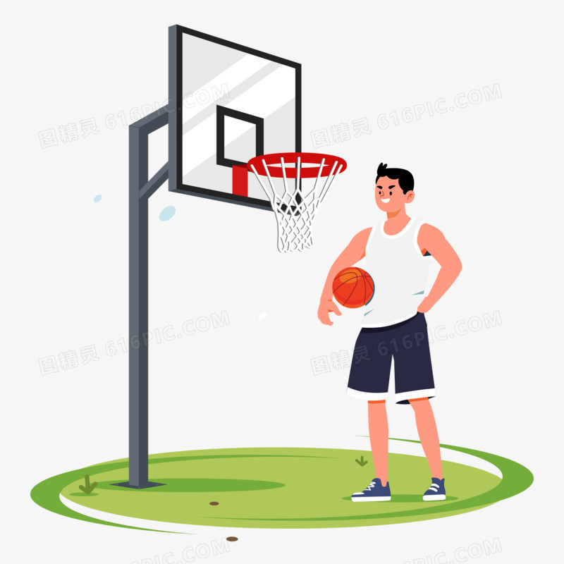 男生在篮球场打篮球场景元素
