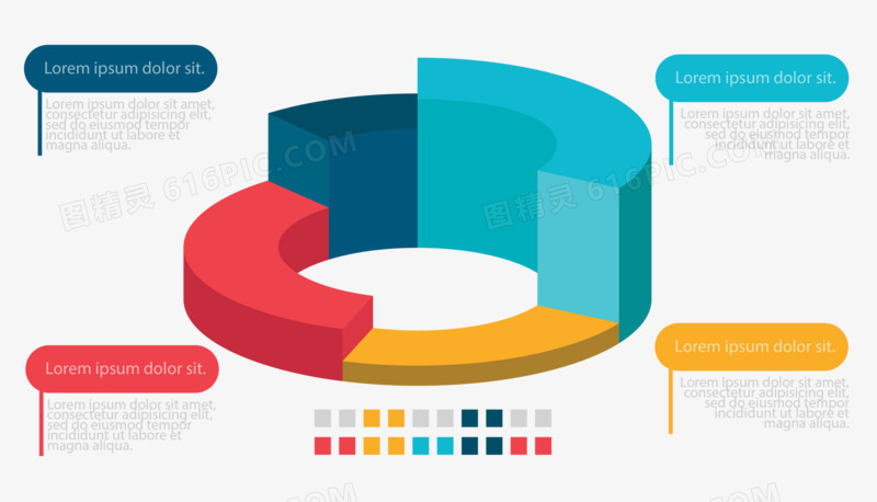 立体分类圆环内容占比标题PPT元素