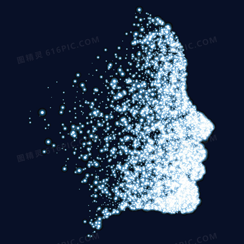 蓝色科技风人物面部人工智能粒子效果元素