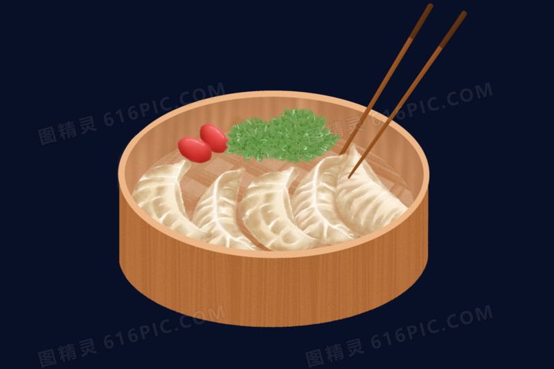 一笼饺子手绘插画元素