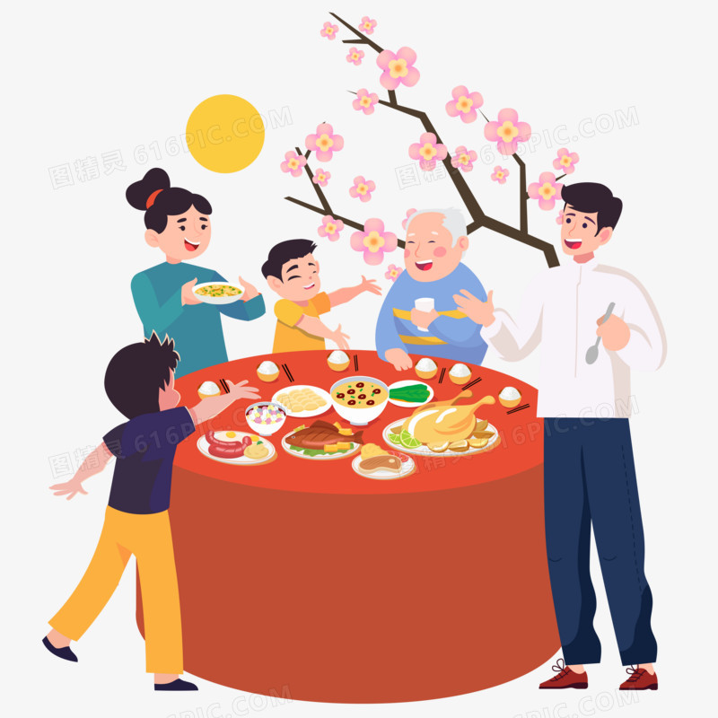 中秋佳节一家人团圆吃饭场景元素