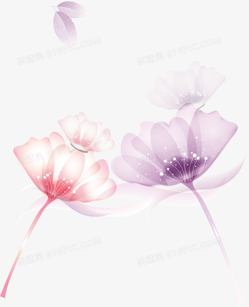 粉色紫色梦幻手绘花装饰图案