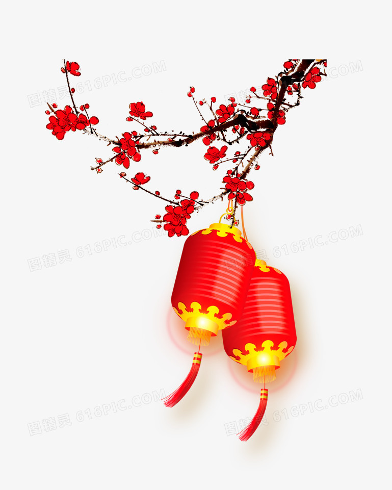 新年过年红色喜庆灯笼梅花