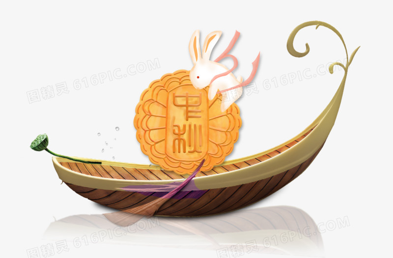 创意装饰图案中秋节兔子吃月饼元素