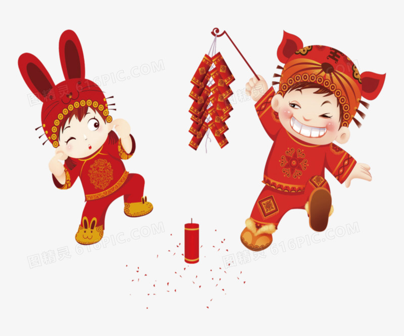 鞭炮春节过年爆竹传统节日鸡年装饰图案喜庆艺术字新年过年png