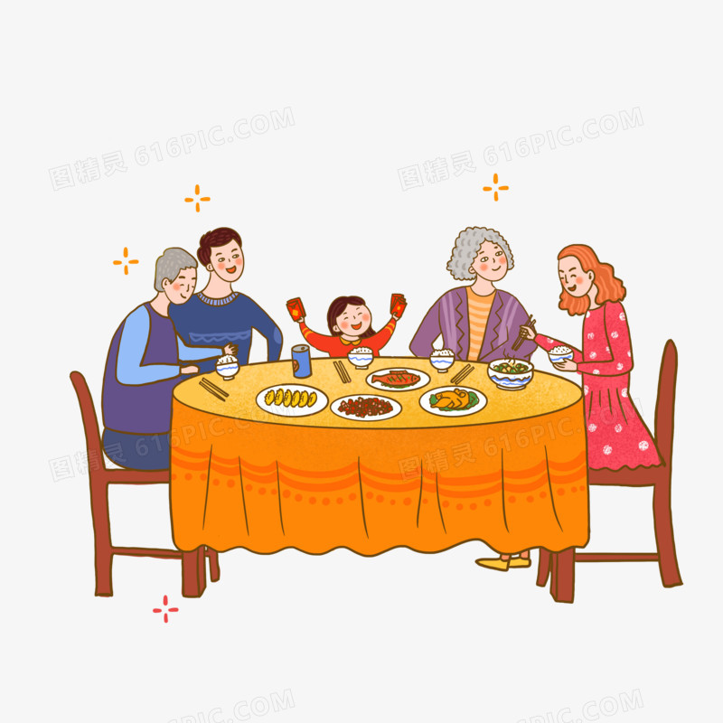 春节新年团圆饭一家人聚餐人物元素