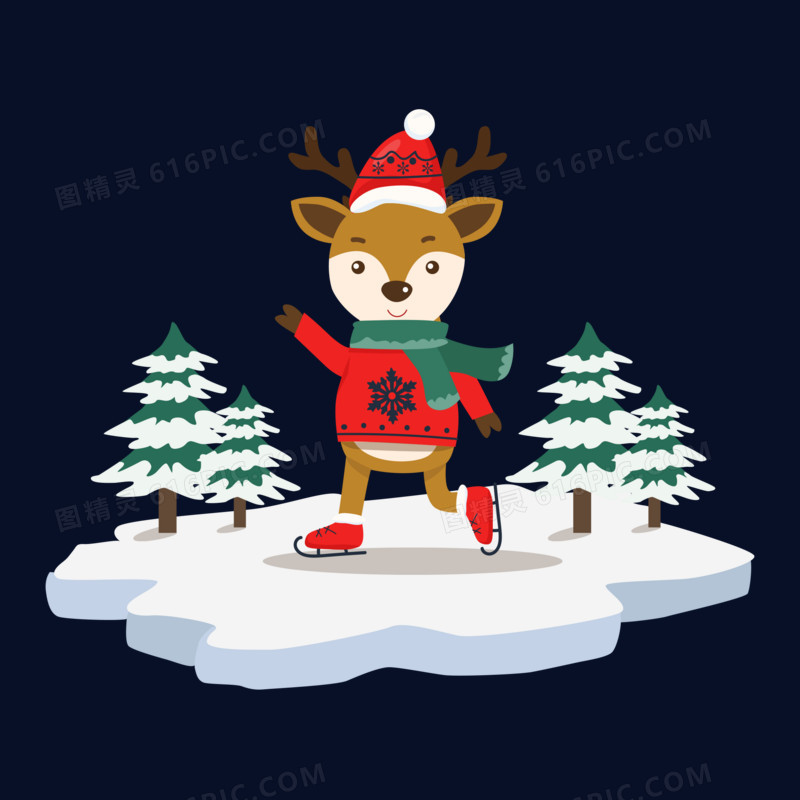 冬季圣诞节滑冰的驯鹿矢量元素