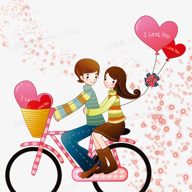 情人节情侣共坐自行车素材