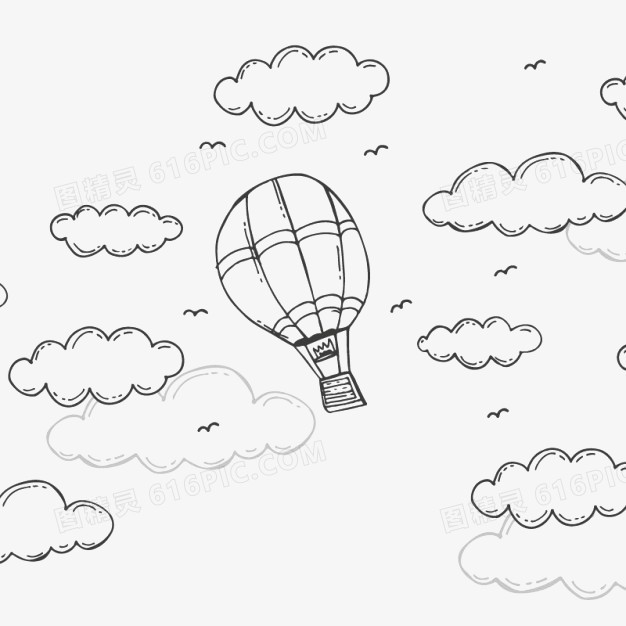 云背景的手工绘制的气球放飞