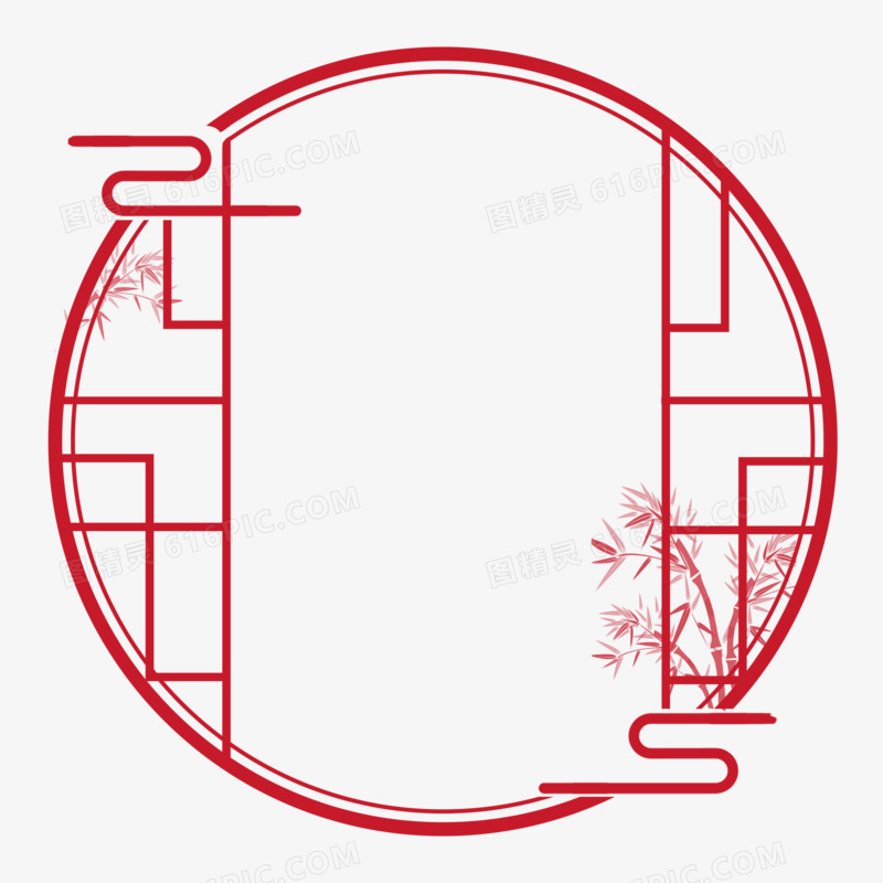 中式红色圆形简约边框元素
