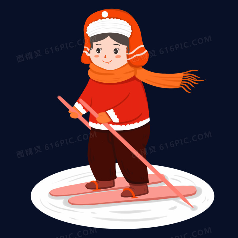 冬天女孩滑雪人物免抠元素