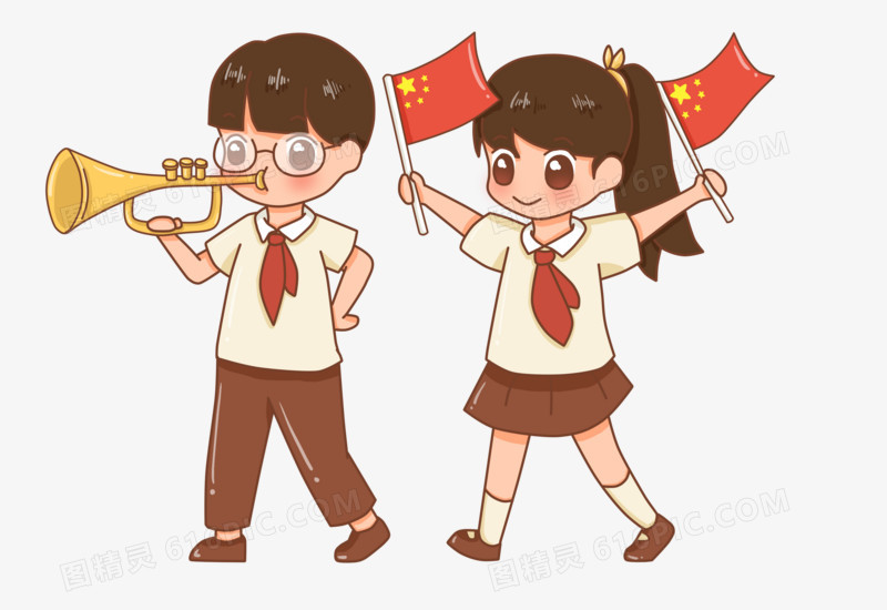 关键词:人物国庆国庆节学生男学生女学生庆祝手绘卡通可爱吹喇叭红旗