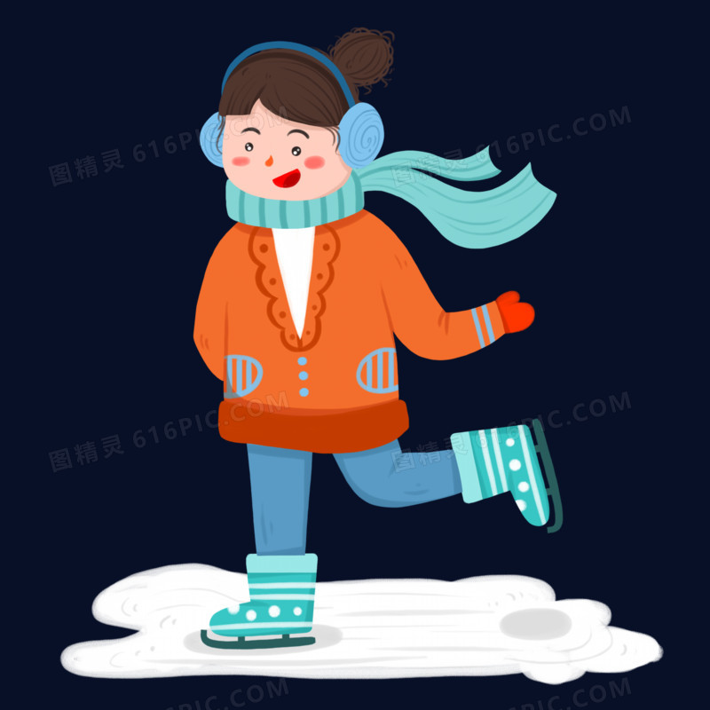 小女孩在冰面上溜冰场景元素
