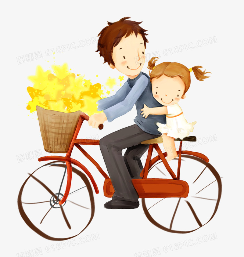 温馨卡通父亲节爸爸女儿自行车