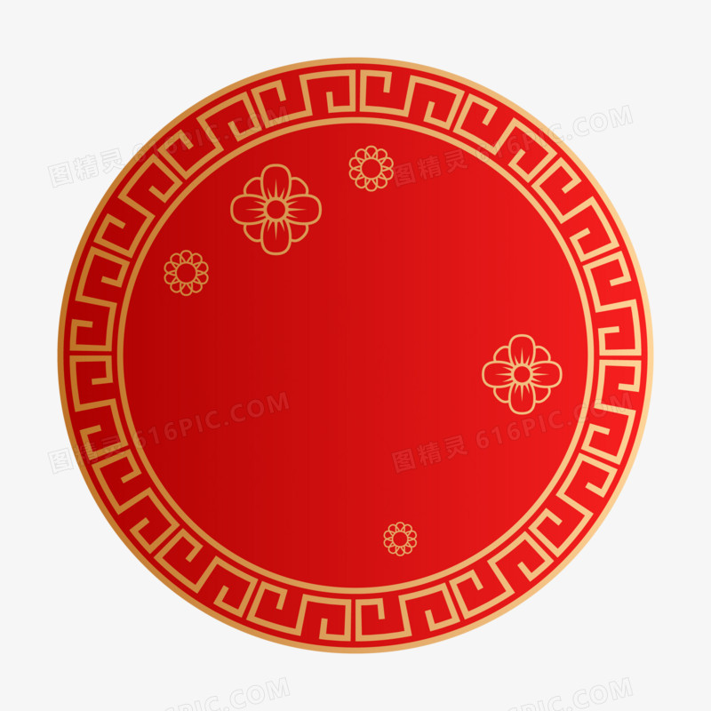 中式红色圆形新年装饰边框元素
