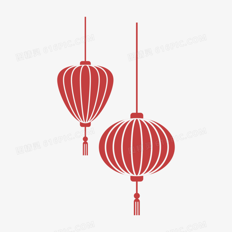 中国风简约扁平红色灯笼装饰免抠国潮元素