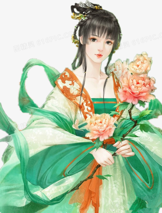 牡丹花女子古风立绘