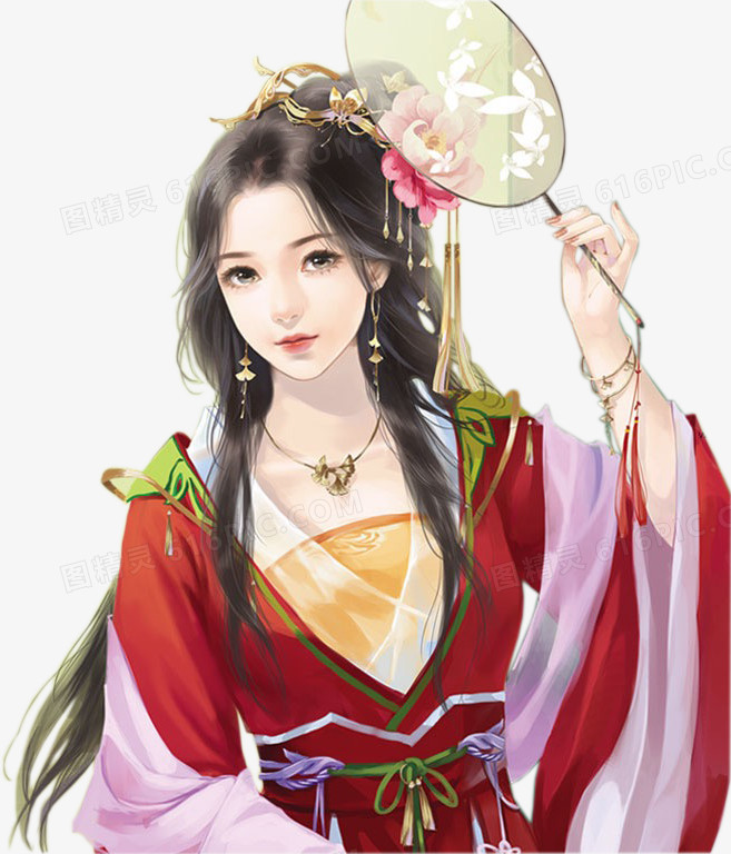 彩绘立绘红色衣服美女装饰图片