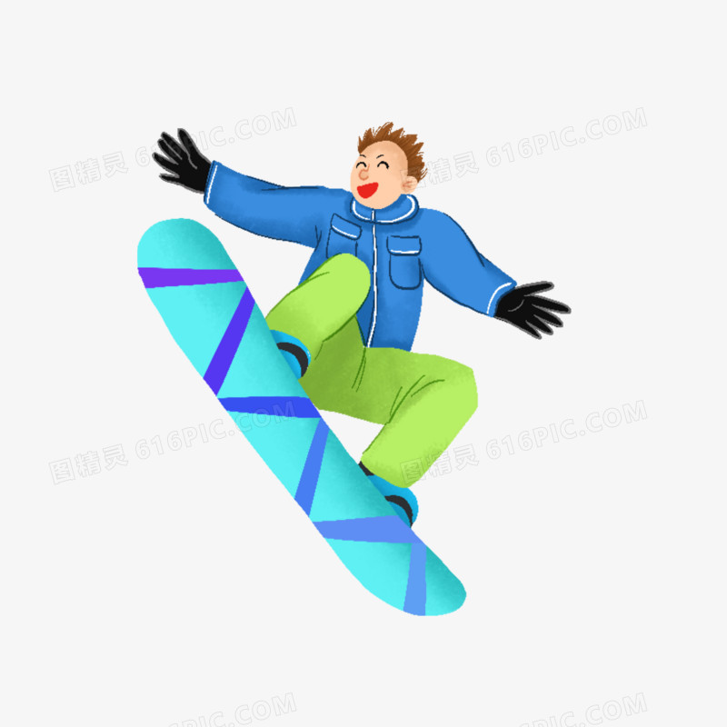 手绘男生冬天滑滑板场景元素元素