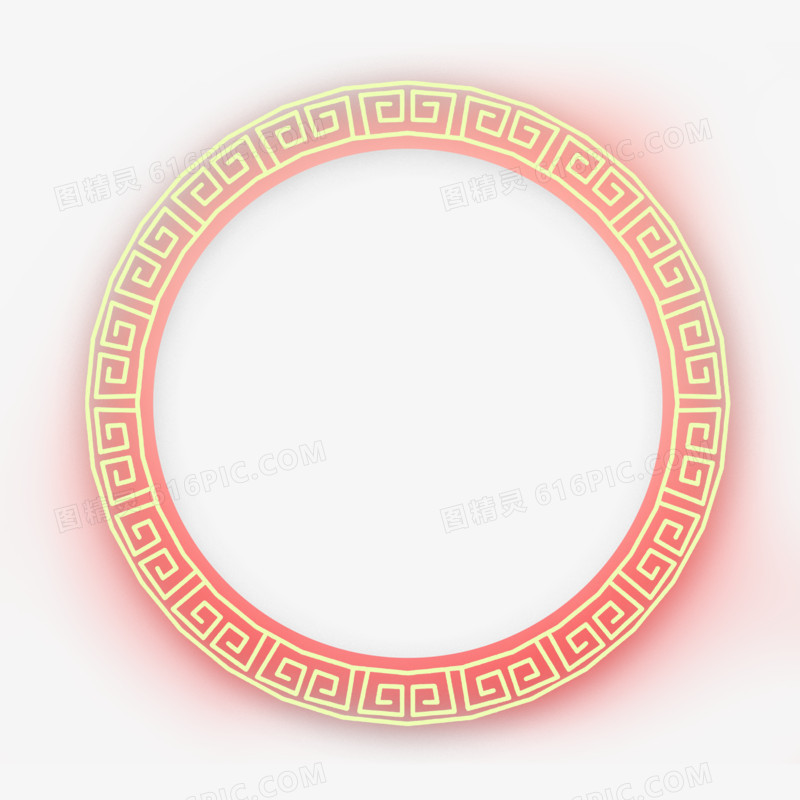 中式粉金纹理圆形边框免抠元素