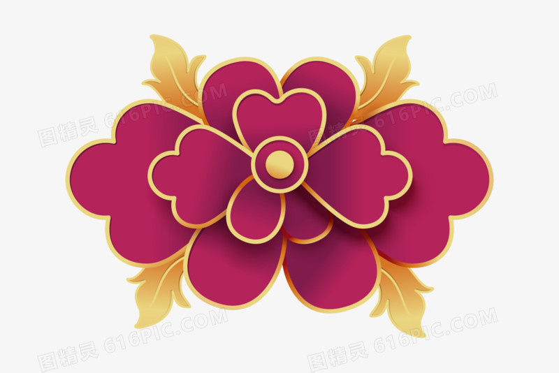 剪纸风金紫色花朵免抠矢量装饰元素