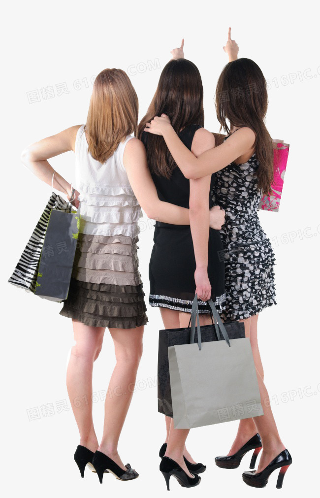 三个购物美女背影高清图片