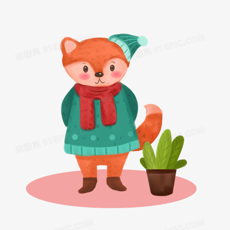 可爱手绘冬天的狐狸插画元素