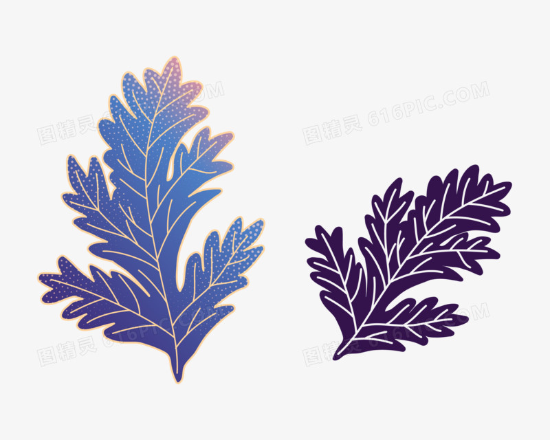 国风国潮紫色叶子免抠矢量装饰元素