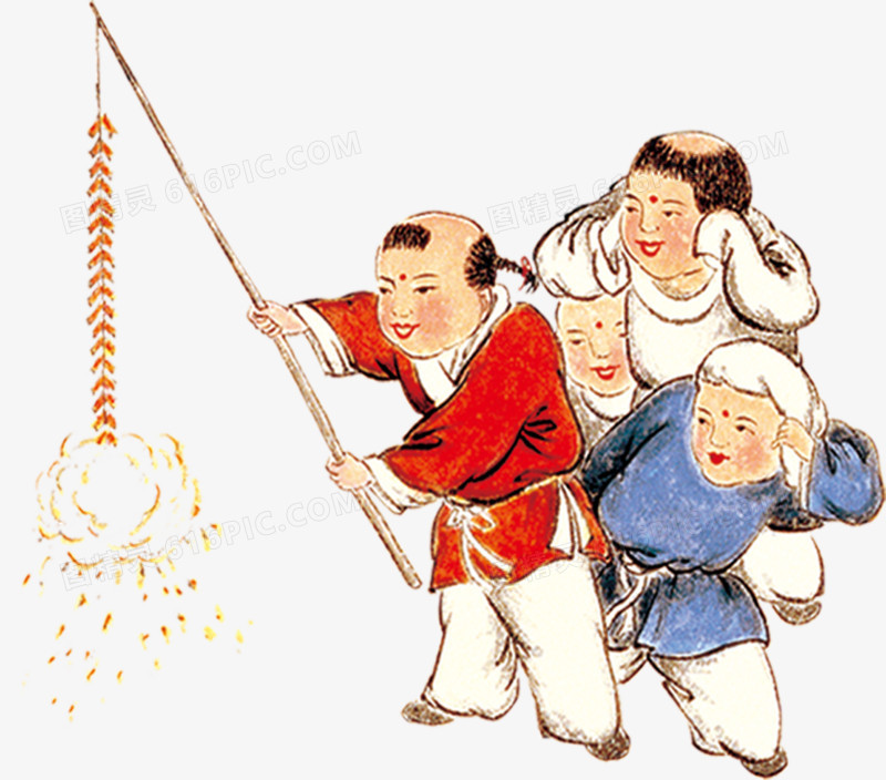 中国过年儿童放鞭炮