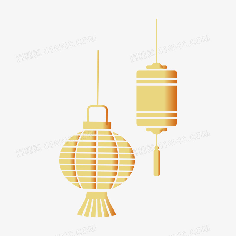 中国风国潮金色灯笼装饰免抠矢量元素