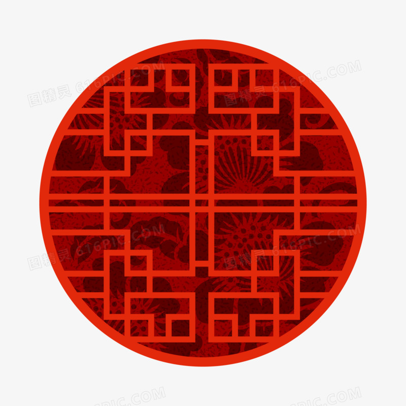 中国风国潮红色窗户装饰免抠矢量元素