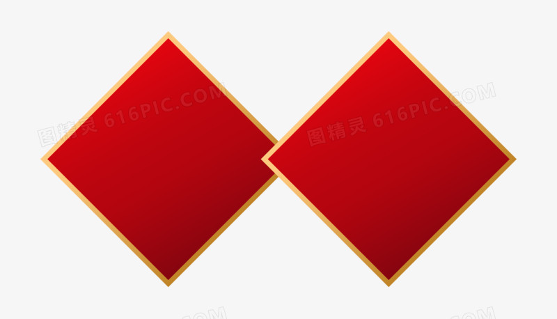 中式新年菱形红底宣纸边框元素