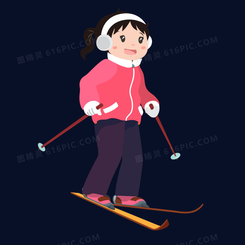 冬天小女孩滑雪场景元素