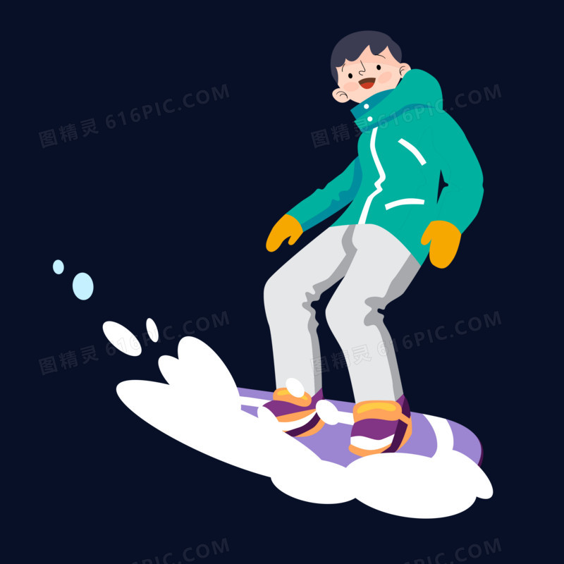 少年雪地滑雪插画场景元素