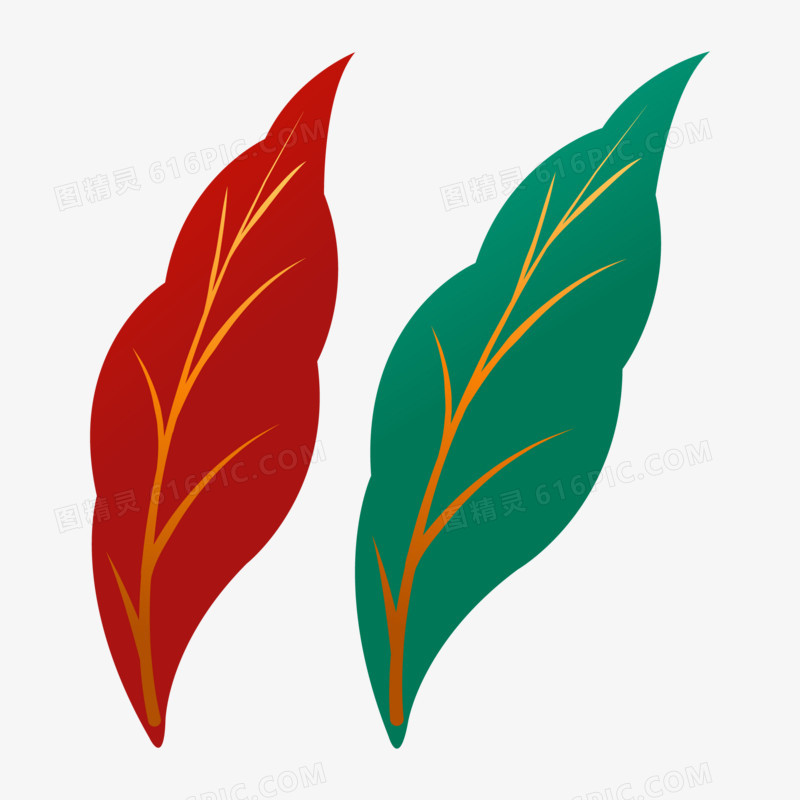 扁平风红色绿色叶子免抠装饰矢量元素