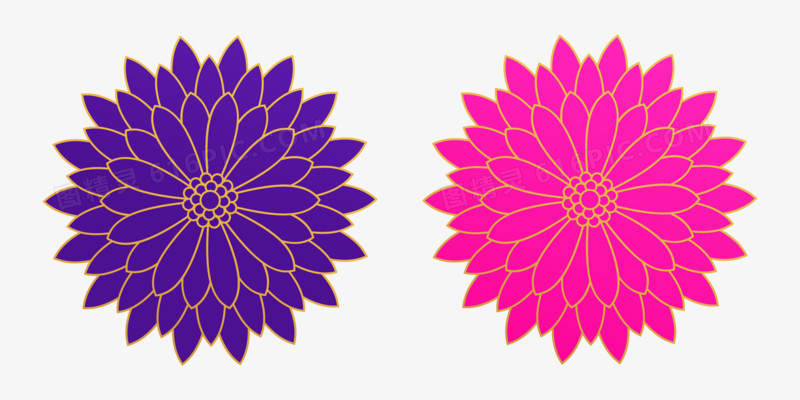 一组粉紫色花朵免抠装饰矢量元素