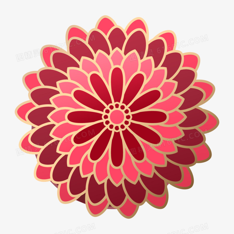 国潮红色花朵免抠装饰矢量元素