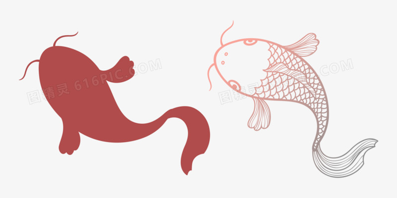扁平线稿红色锦鲤免抠装饰矢量元素
