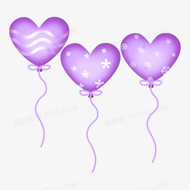 手绘紫色爱心气球免抠元素