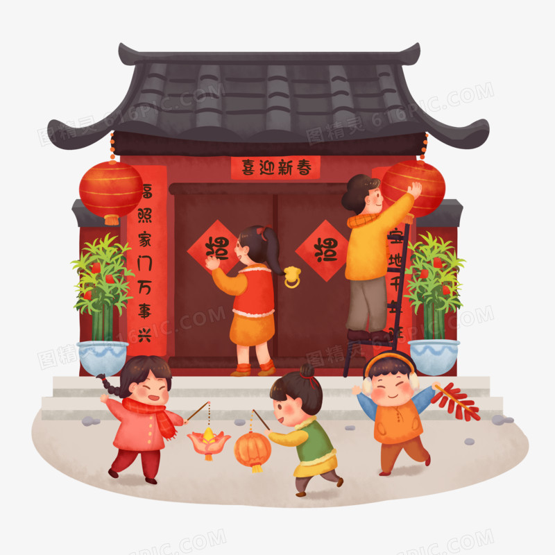 张灯结彩小年习俗传统习俗中国传统新年过年过新年人物家人一家人小朋