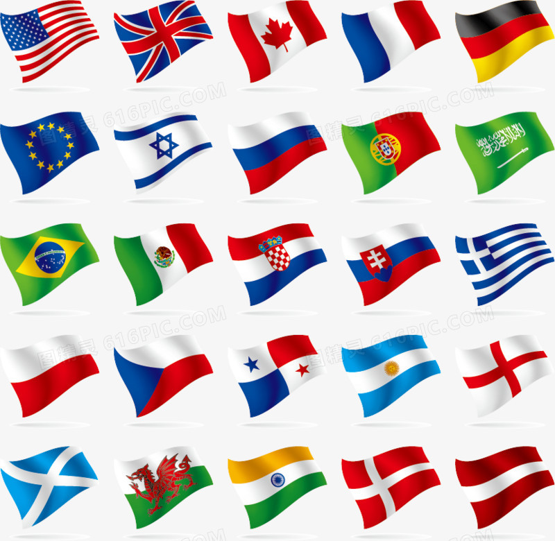 彩色世界各国国旗矢量图