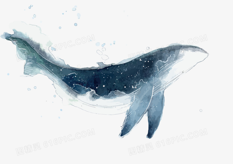 矢量水墨鲸鱼