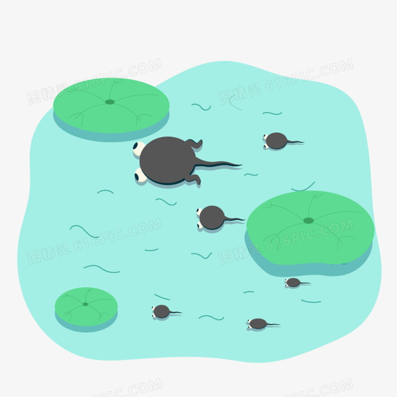 小蝌蚪水底池塘免抠元素