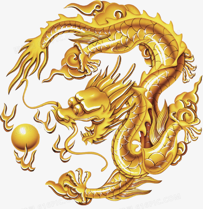 金色龙画中国传统元素