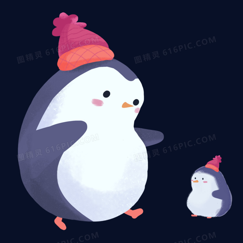 冬天可爱企鹅手绘免抠元素